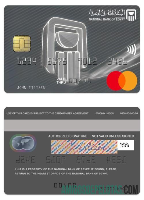 Banco Nacional do Egito Titanium Mastercard do Egito amostra